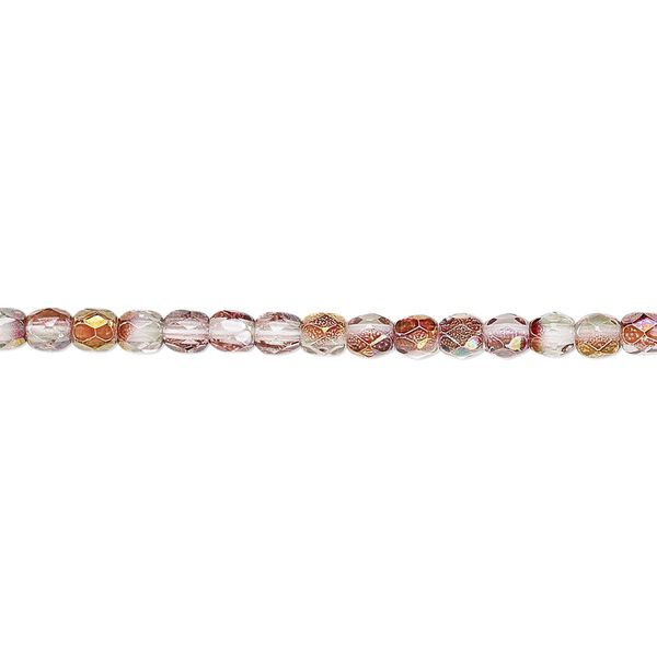 Bead, Czech fire-polished glass, pink and green luster, 3mm faceted round. Sold per 15-1/2" to 16" strand. image number 0