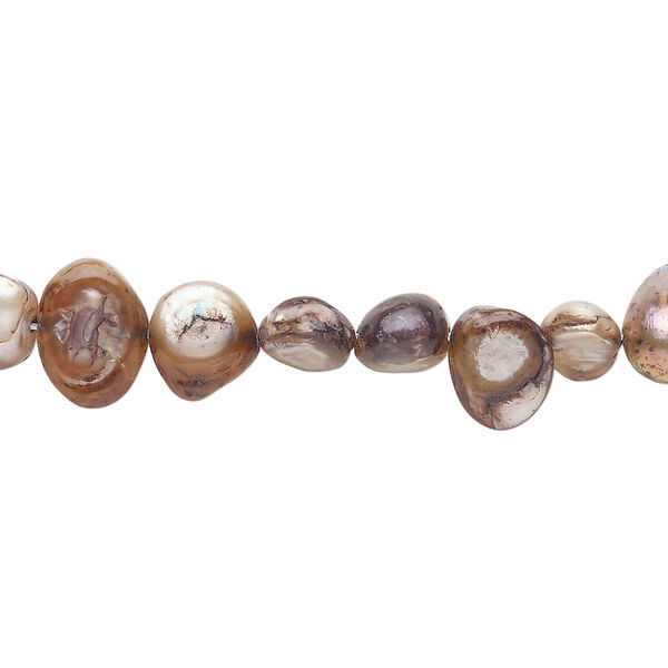 Pearl 1pkg1 freshwater, top-drilled flat-sided potato, 15 inch light antique brown 6x5mm-12x8mm cultured image number 0