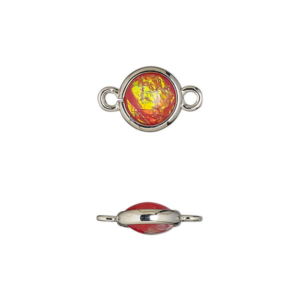 Link, Opalized Ice™, "opal" (resin) and imitation rhodium-finished brass, opaque orange, 9.5mm double-sided round. Sold per pkg of 6. image number 0