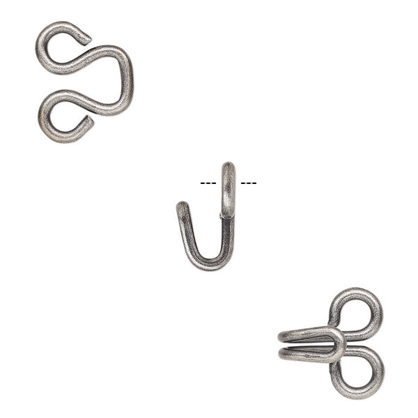 Clasp, hook-and-eye, gunmetal-plated brass, 20x14mm. Sold per pkg of 10. image number 0