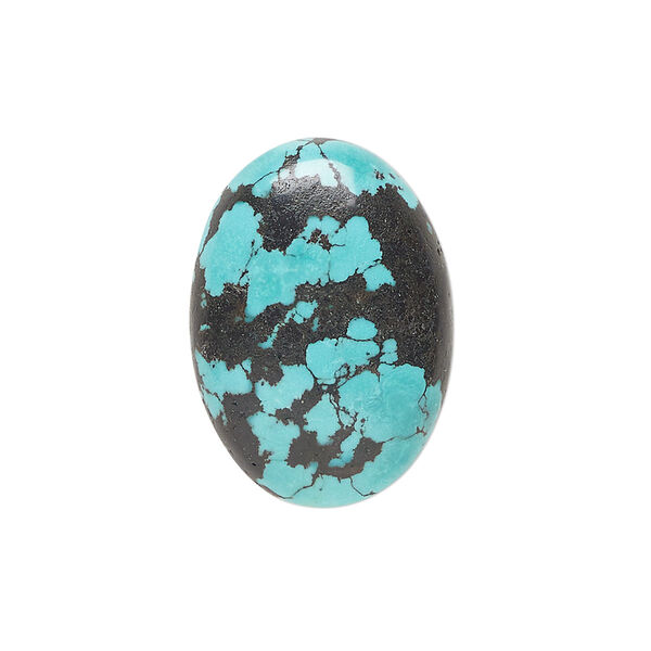 Cabochon, turquoise (dyed / stabilized), 25x18mm calibrated oval, B grade, Mohs hardness 5 to 6. Sold individually. image number 0