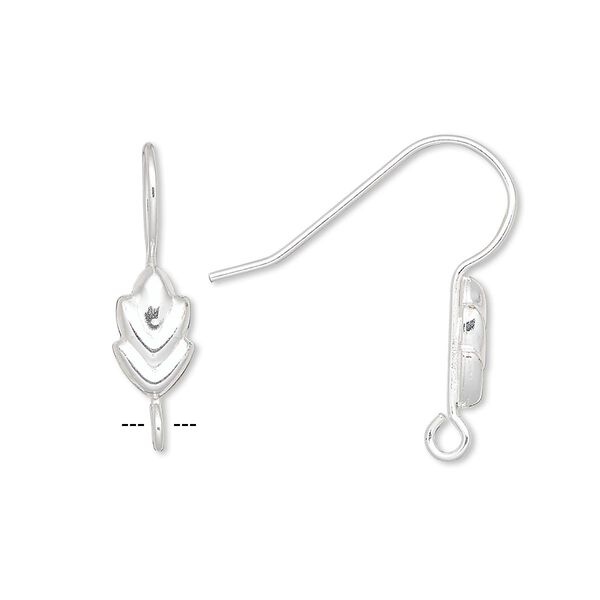 Ear wire, sterling silver-filled, 24mm fishhook with 10x6mm leaf and open loop, 21 gauge. Sold per pkg of 5 pairs. image number 0
