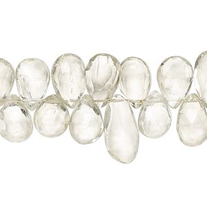 Green quartz 1pkg1, hand-cut top-drilled faceted puffed teardrop bead 4 inch 10x7mm-16x8mm