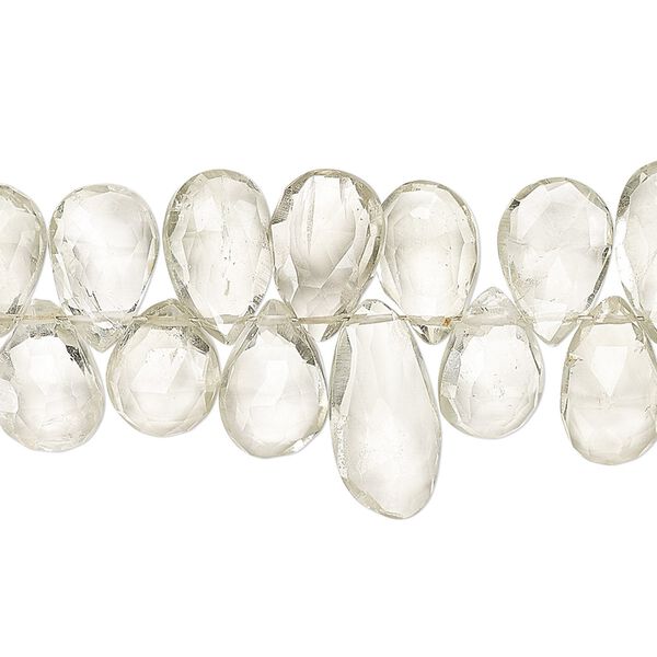 Green quartz 1pkg1, hand-cut top-drilled faceted puffed teardrop bead 4 inch 10x7mm-16x8mm image number 0