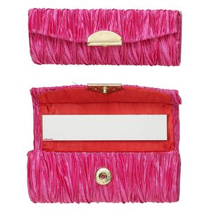 Lipstick case, rayon / gold-finished steel / glass, hot pink, 3-1/2x1-1/2-inch. Sold per pkg of 2.