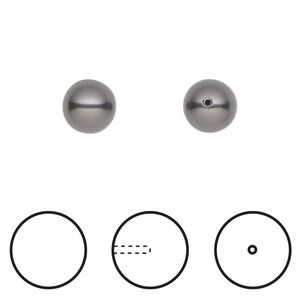 Pearl 250pk black, Swarovski® 8mm half-drilled round 5818