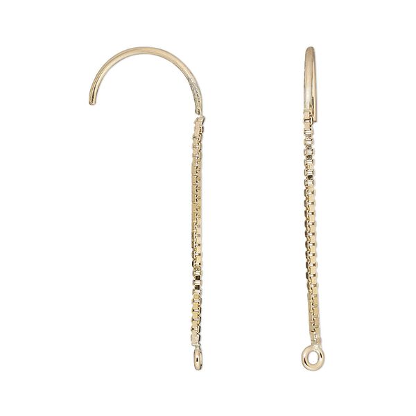 Ear wire French hook 1pkg2 14Kt gold-filled, 1 inch / closed loop / box chain, 20 gauge 1 pair image number 0