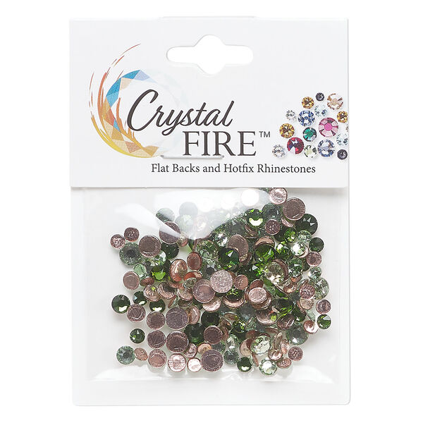 Flat back mix 1pkg144 chrysolite and fern green, Crystal FIRE&reg;, 3.0-4.8mm hotfix round SS12 / SS16 / SS20 image number 0