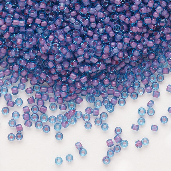 Seed bead, Dyna-Mites™, glass, pkg/1/2kg, #11 round, translucent inside dyed color blue/lilac, (227 11/0 RR). image number 0