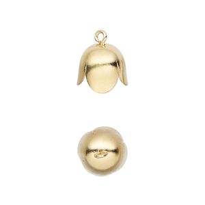 Cord end, glue-in, gold-plated brass,10x9.5mm with loop, 9mm inside diameter. Sold per pkg of 10.