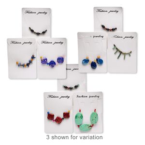 Multi-gemstone / glass 3pkg, top-drilled mixed shape bead / focal mix 6mm-40x26mm