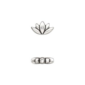 Bead, TierraCast®, "Make a Statement" collection, antique silver-plated pewter (tin-based alloy), 12x7mm lotus with renewal theme. Sold per pkg of 4.