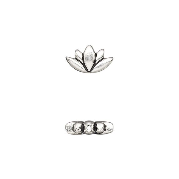 Bead, TierraCast®, "Make a Statement" collection, antique silver-plated pewter (tin-based alloy), 12x7mm lotus with renewal theme. Sold per pkg of 4. image number 0