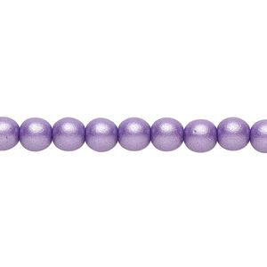 Bead, Czech glass druk, opaque satin purple, 6mm round. Sold per 15-1/2" to 16" strand.