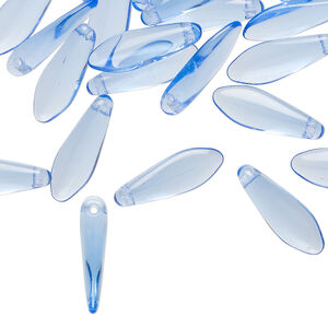 Bead 1pkg50 Czech pressed glass, transparent sapphire blue, 15.5x5mm top-drilled dagger.