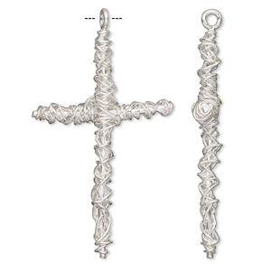 Focal, Hill Tribes, sterling silver, 47x28mm wire-wrapped cross. Sold individually.