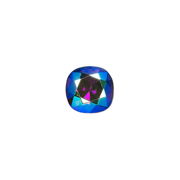 Embellishment, crystal rhinestone with third-party coating, amethyst purple AB, foil back, 12mm faceted square fancy stone (10024). Sold individually. image number 0