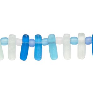 Bead, glass, transparent matte multicolored, 12x3mm-13x4mm top-drilled stick. Sold per 15-1/2" to 16" strand.