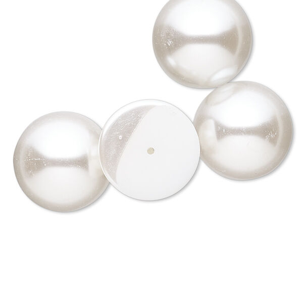 Cabochon, vintage Japanese acrylic pearl, white, 20mm half-drilled non-calibrated round. Sold per pkg of 4. image number 0