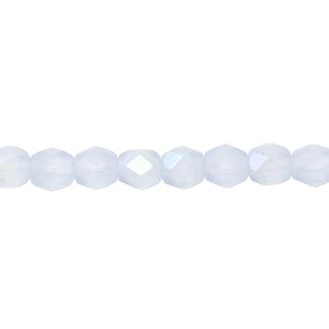 Bead, Czech fire-polished glass, matte ice blue AB, 6mm faceted round. Sold per 15-1/2" to 16" strand.