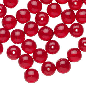 Bead 1pkg50, Czech glass druk, transparent ruby red, 8mm round.