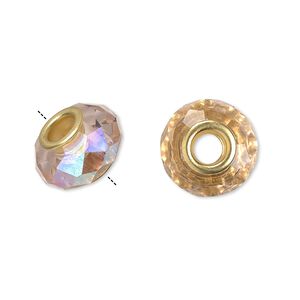 Bead 10pk 32 facets pink AB gold finish, Celestial Crystal® Dione® 14x9mm rondelle