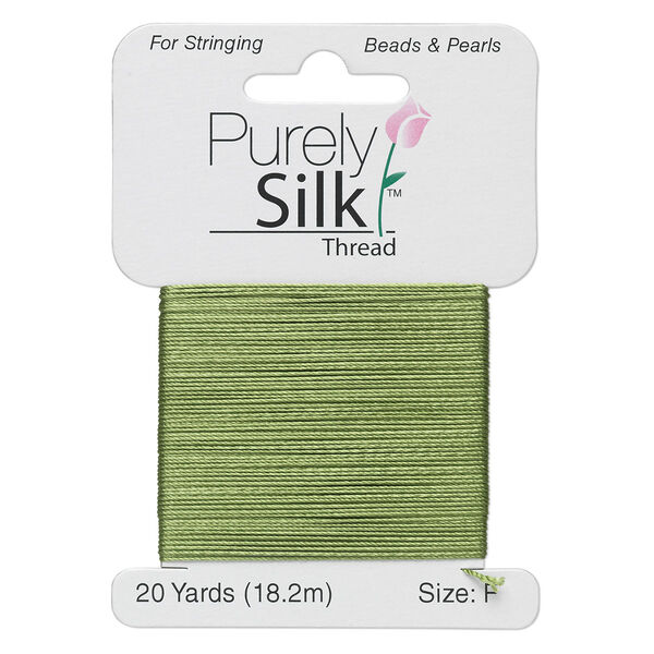 Thread, Purely Silk™, bright green, size F. Sold per 20-yard card. image number 0
