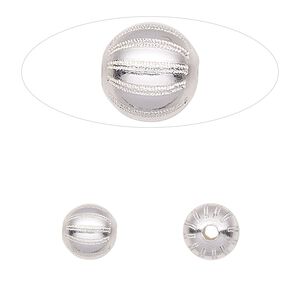 Bead, sterling silver, 8mm fluted round with laser-cut melon design. Sold individually.
