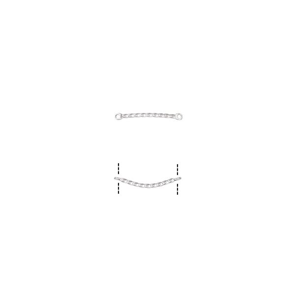 Link, silver-plated brass, 20x3mm twisted curved bar. Sold per pkg of 50. image number 0