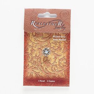 Component, antiqued silver-finished steel / "pewter" (zinc-based alloy) / glass, clear AB, 13mm flower with screw fastener. Sold individually.