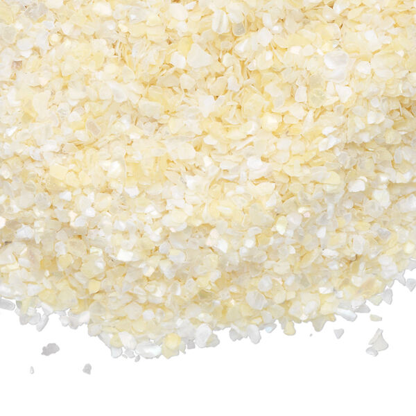 Inlay chip, mother-of-pearl shell (bleached), white, mini undrilled chip, Mohs hardness 3-1/2. Sold per 1-ounce pkg. image number 0