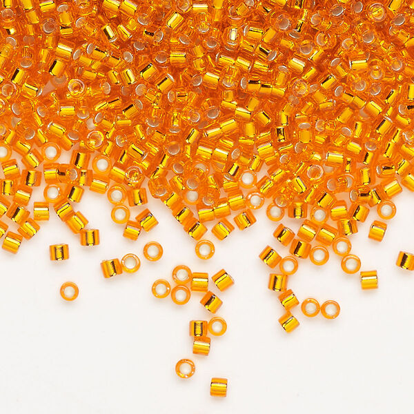 Seed bead, Delica®, glass, pkg/250g, #10 round, transparent silver-lined orange (DBM-0045). image number 0