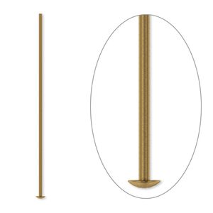Head pin, antique gold-plated brass, 1-1/2 inches, 21 gauge. Sold per pkg of 500.