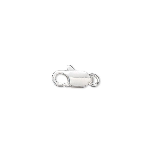 Clasp, lobster claw, silver-plated brass, 12x5mm with jump ring. Sold per pkg of 10. image number 0