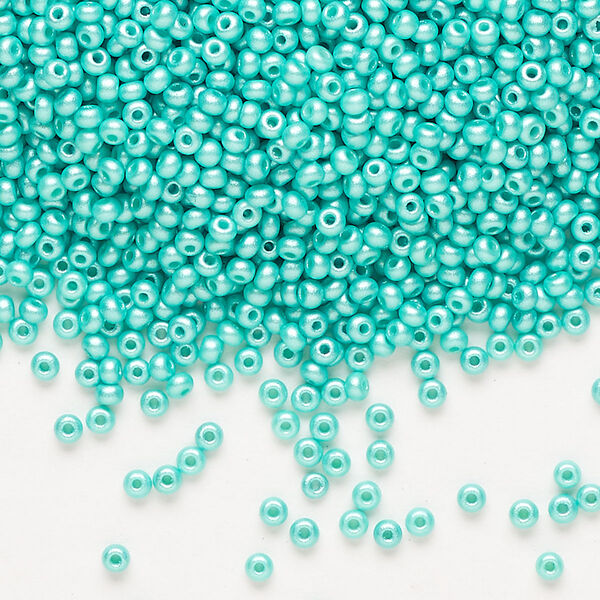 Seed bead, Preciosa Ornela Czech glass, pkg/500g, #11 rocaille, opaque PermaLux dyed sea green chalkwhite, (22016). image number 0
