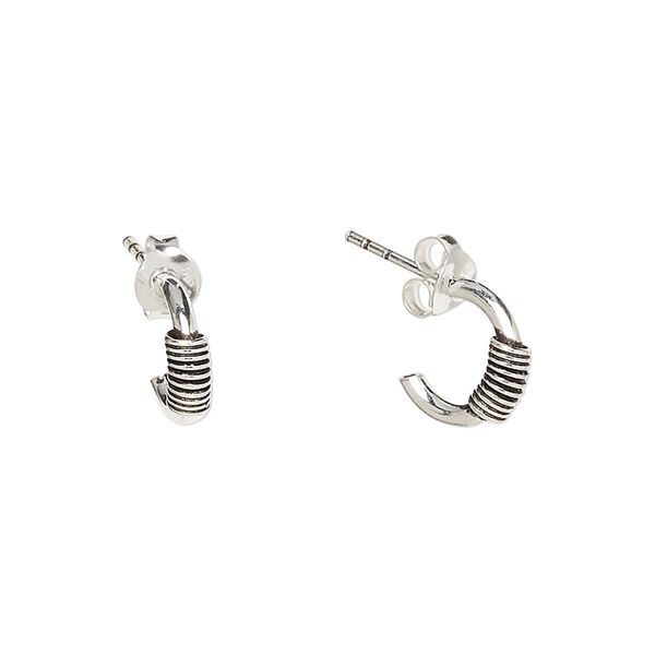 Earstud, Create Compliments®, antiqued sterling silver, 10.5mm half hoop with wire-wrapped design. Sold per pair. image number 0