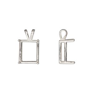 Pendant, Sure-Set™, sterling silver, 12x10mm with 4-prong emerald-cut basket setting. Sold individually.