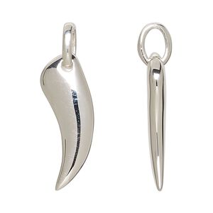 Pendant, sterling silver, 28x12.5mm 3D talon. Sold individually.