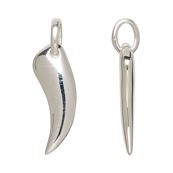 Pendant, sterling silver, 28x12.5mm 3D talon. Sold individually. image number 0