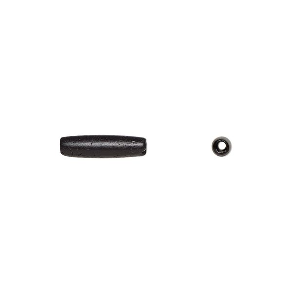 Bead, domestic water buffalo bone (dyed), black, 12x3mm-14x5mm hand-cut hairpipe, Mohs hardness 2-1/2. Sold per pkg of 32. image number 0