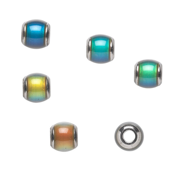 Bead, acrylic and imitation rhodium-plated brass, multicolored, 7mm color-changing rondelle. Sold per pkg of 6. image number 0