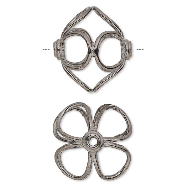 Bead, gunmetal-finished copper, 28x25mm open flower saucer with 2.5mm hole. Sold per pkg of 2. image number 0