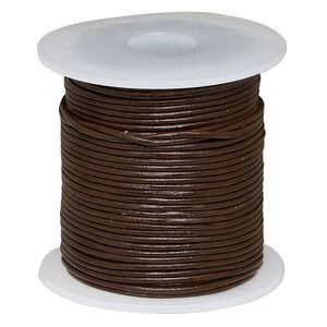 Cord, leather (dyed), brown, 1-1.2mm round. Sold per 25-yard spool.