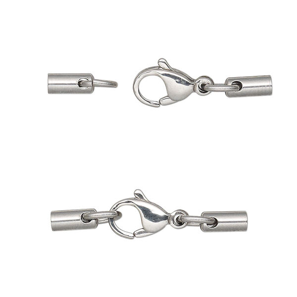 Clasp, lobster claw, stainless steel, 28x6mm with 7x3mm cord end and 2mm inside diameter. Sold individually. image number 0