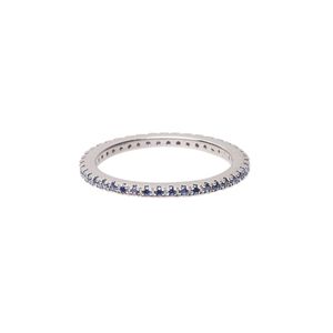 Ring, cubic zirconia and rhodium-plated sterling silver, blue, 2mm wide eternity band, size 7. Sold individually.