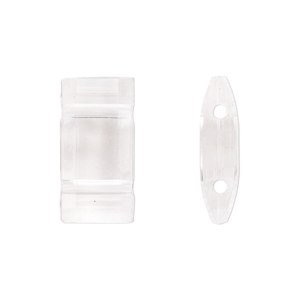 Bead, acrylic, clear, 18x9mm double-drilled faceted puffed rectangle, fits up to 10mm bead. Sold per pkg of 20. image number 0