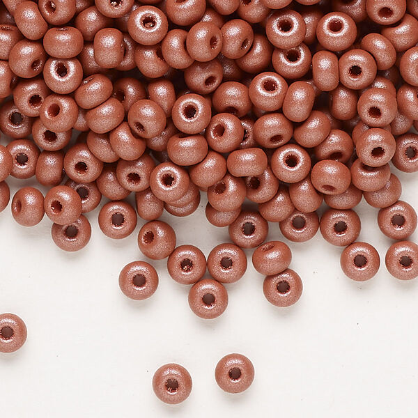 Seed bead, Preciosa Ornela Czech glass, pkg/500g, #6 rocaille, opaque PermaLux dyed brown chalkwhite, (22007). image number 0