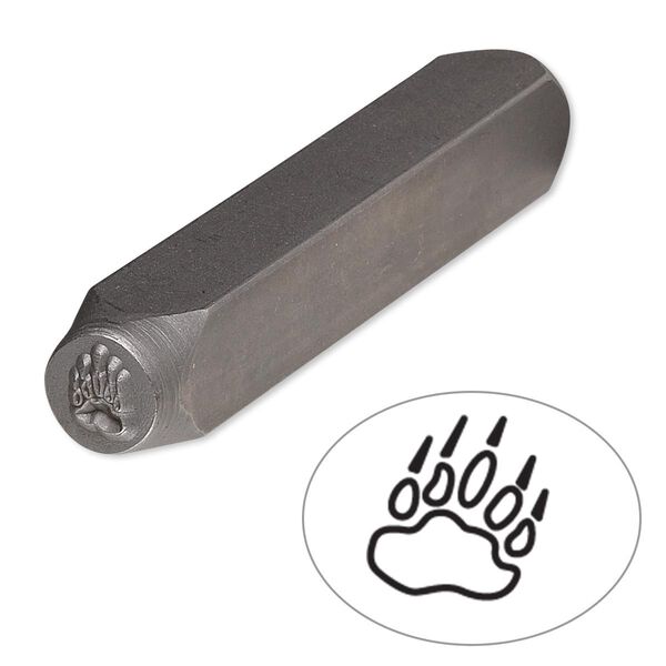 Stamp punch, tempered chrome vanadium steel, 6x4.5mm bear claw print, 2-3/4 x 3/8 inches. Sold individually. image number 0