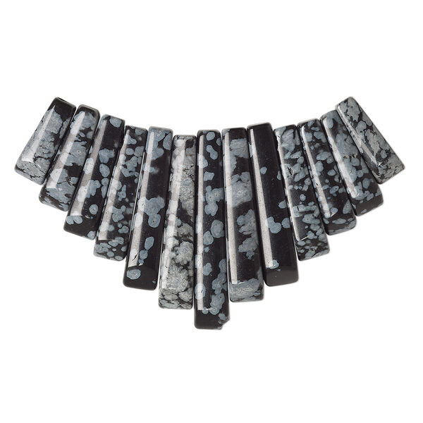 Focal, snowflake obsidian (natural), 10-29mm graduated mini-fan, B grade, Mohs hardness 5-1/2 to 6-1/2. Sold per 13-piece set. image number 0