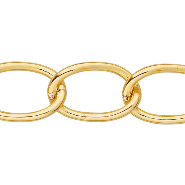 Chain, anodized aluminum, gold, 15mm curb. Sold per pkg of 5 feet. image number 0